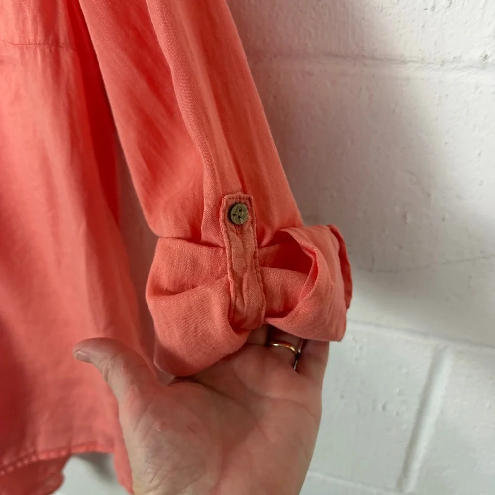 Sigrid Olsen Popover Tunic 100% Linen Roll Tab Sleeves‎ Beach Coastal Earthy 1X - Picture 5 of 15